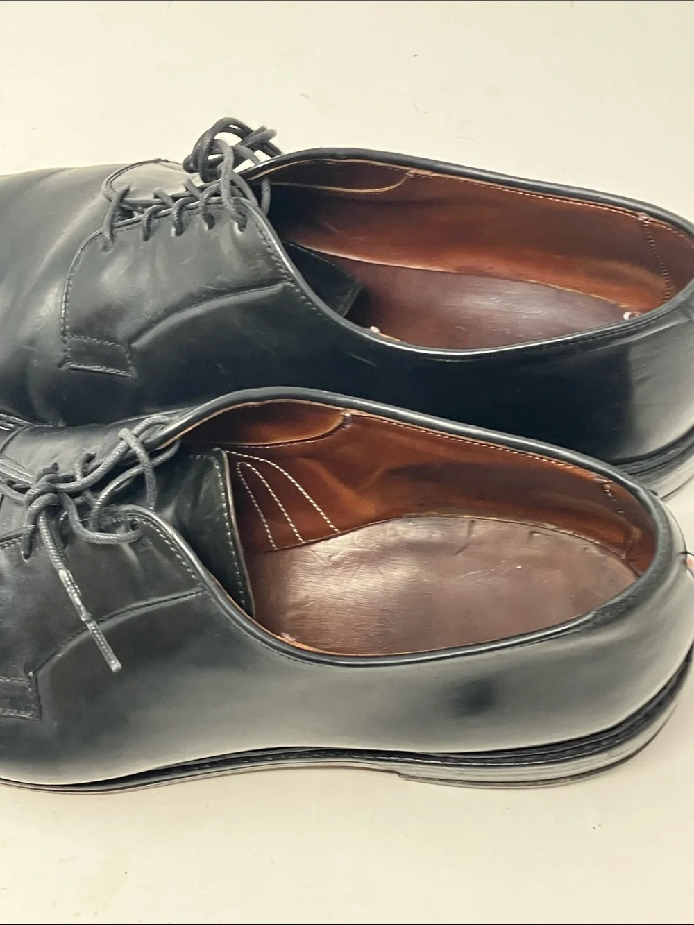 Allen Edmonds Leeds 9501 Black Leather Plain Toe Derby Shoes Mens 14 D